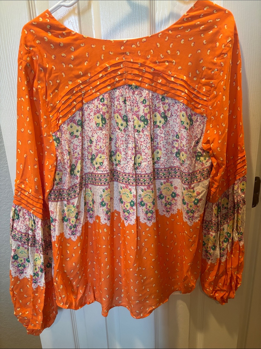 Anthropologie Maeve Ceresco Orange Floral Boho Peasant Blouse Top Size Medium - Picture 7 of 7